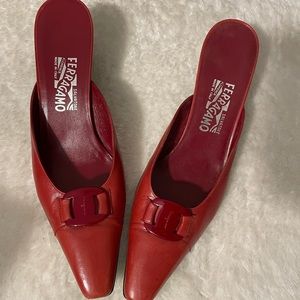 Salvatore Ferragamo Vintage Mule with Kitten Heel - Red